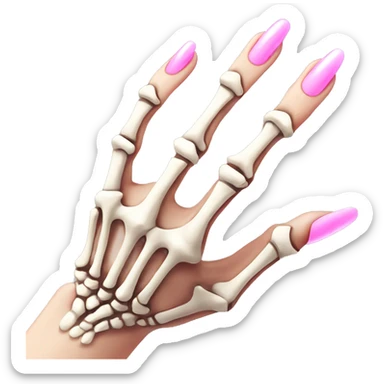 Pretty skeleton 5 fingers hand with pink nails manicure girly design but stylish minimalistic sticker