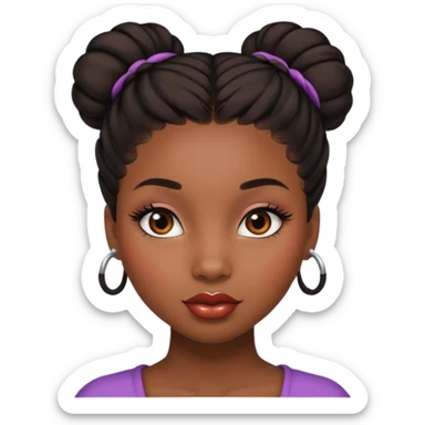 A black girl with edges and plump lips and long lashes with a bun in her hair and she looks like a baddie sticker