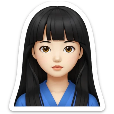 Chica con flequillo coreana pelo negro largo  sticker