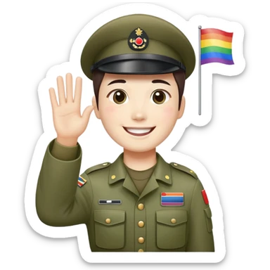 Un soldato coreano che sventola felice la bandiera arcobaleno  sticker