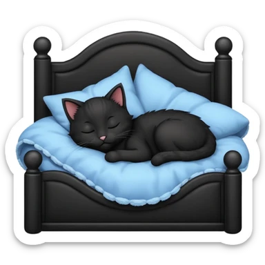 Black kitten sleeping in a bed sticker