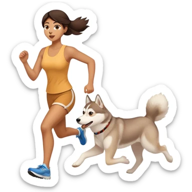 Woman, brunette running with her light beige HUSKY sticker