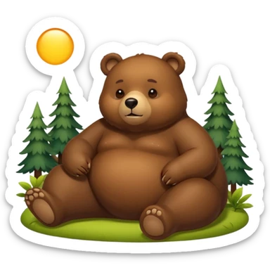 chubby bear lounging in a sunny forest sticker