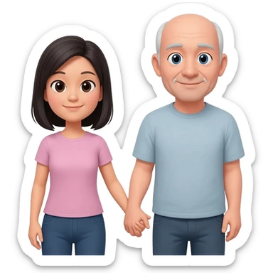 Asian women holding hands with white man in his 40’s balding and no mustache or facial. sticker