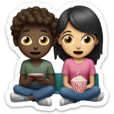 Boy and girl watching scary movie sticker