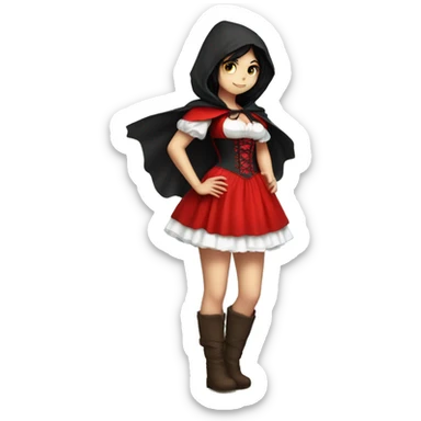 Little Red Riding Hood straight black hair corset and dress full body pose non-chibi sticker