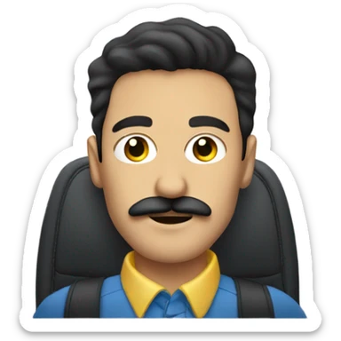 dark hair dark eye man with mustache sitting in car sticker