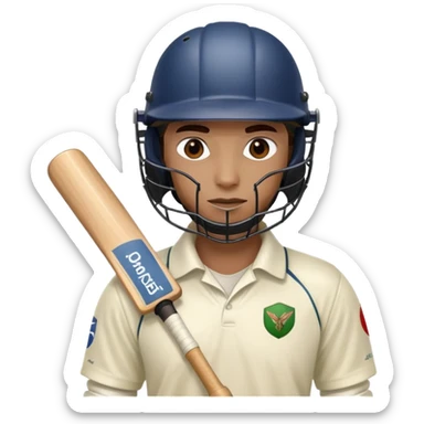 cricket player with full cricket equipment helmet gloves pads bat sticker
