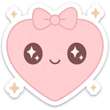 Add sparkles around the pink glittery heart with a pink bow, keeping the kawaii style and transparent background. sticker