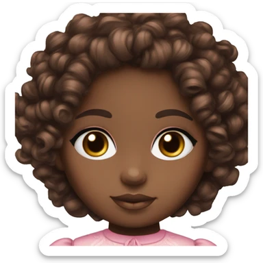 Chocolate brown doll eyes, dark brown curly hair, feminine, pink, brown girl, angelic sticker