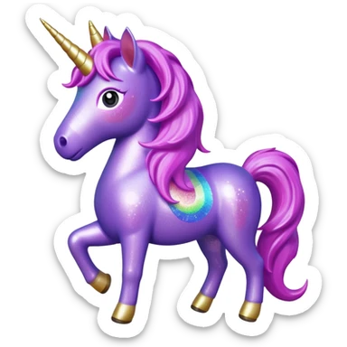 purple gliter  unicorn toy facing camera sticker