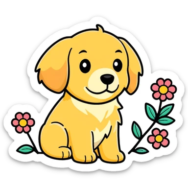 Golden retriever, flower stitch sticker