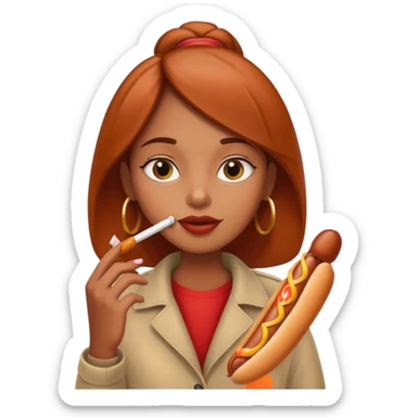 Brown girl smoking a hotdog like a cigarette  sticker