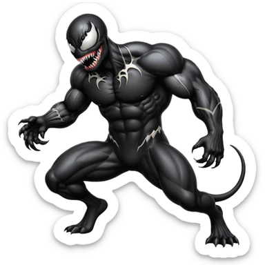 Venom crawling, full black body, no white logos, classic emoji look sticker