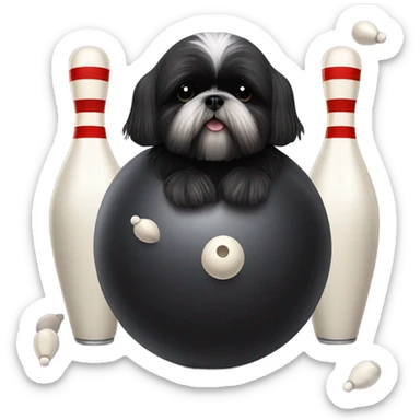 All Black shih tzu bowling, bowling ball and pins sticker