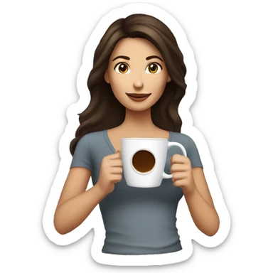 brunette with coffee cup sticker