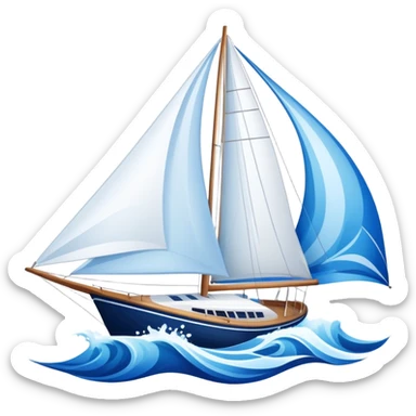 An icon featuring a sleek sailboat with billowing sails cutting through the waves. The design includes the boat's mast, a wind-filled sail, and water splashes, symbolizing the thrill and skill of sailing. Transparent background highlights the elegance and power of wind-driven sports. sticker