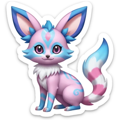 Rare realistic cute adorable epic aesthetic colorful Amaura-Sylveon-Glaceon-Espeon-Civet-Genet-species-Fakemon-hybrid-creature, with markings, full body sticker