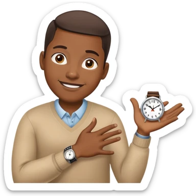African American shrugging with watch on  sticker