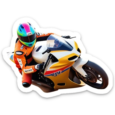 A sleek racing car and motorcycle speeding on a track, leaving a trail of dust behind. The scene captures the thrill of high-speed competition, with blurred motion and vibrant colors, highlighting the dynamic energy of motorsport. sticker