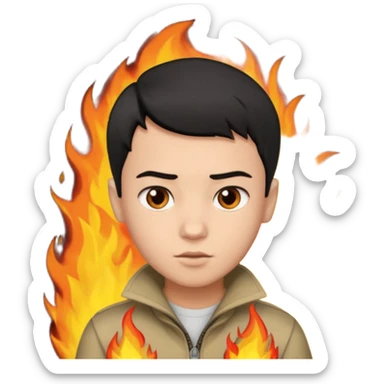 An Emoji of boy with short black hair, who can be described by three words: risk-taker, fire, realist sticker