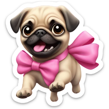 Baby pug with big pink
eyes wearing a pink bow above 1 ear jumping in a puddle   sticker