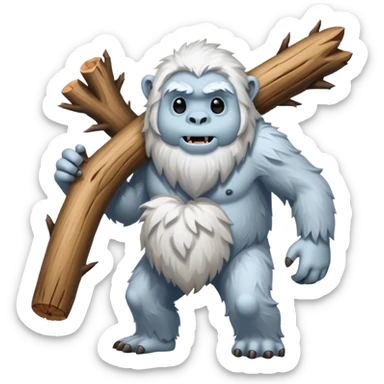 yeti, carrying a big wood sticker