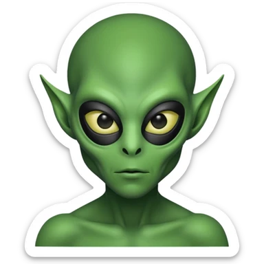 an alien with half face mask and 
 sticker