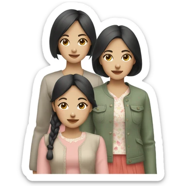 Three asian sisters with cute outfits  sticker