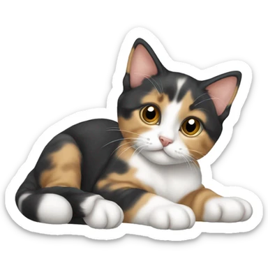 Diluted calico kitten laying down sticker