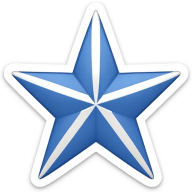 Recreate an image with a red background and a wide white diagonal stripe running from the top left corner to the bottom right corner. At the center of the white stripe, place a blue five-pointed star. sticker