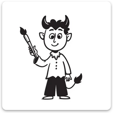 doodle style demon with a paintbrush sticker