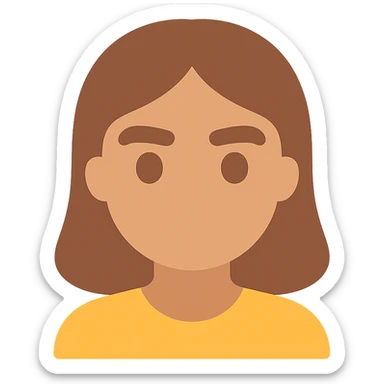 girl with brown hair and thick eyebrows, color icon sticker