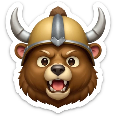 Bear wearing horned helmet growling sticker