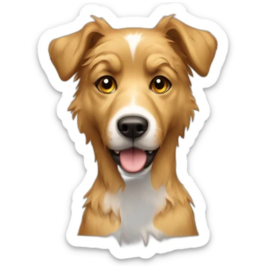 messy fur mixed breed brown eyes full yellow funny dog sticker