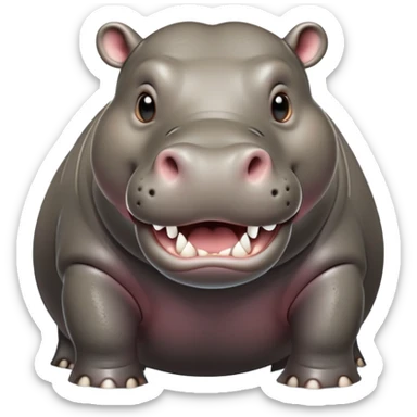 cinematic-hippo-realistic-full-body-standing on all fours-emoji,-massive-round-frame-partially-submerged-in-muddy-water,-wide-mouthed-grin-exposing-huge-teeth,-head-tilted-dramatically,-thick-greyish-brown-hide-glossy-from-water,-simplified-yet-realistic-focused-features,-highly-detailed,-glowing-with-an-almost-sarcastic-glow sticker