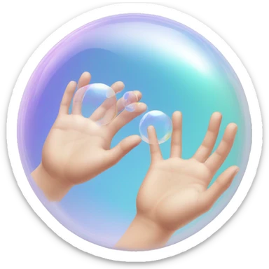 two clear transparent soap bubbles chlorinate each other's hands sticker