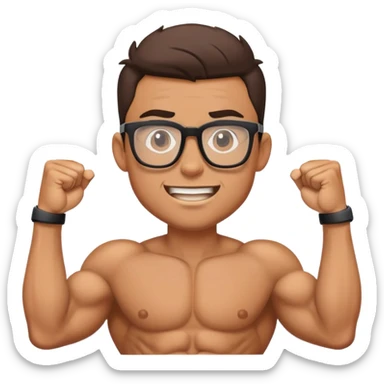 Strong pumped up guy with glasses sticker