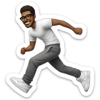 hombre con lentes,color de piel blanco, vestido con buzo y pantalone baggy y zapatillas nike dunk, feliz sticker