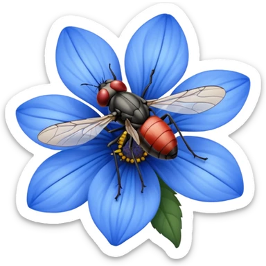 
fly on blue flower sticker