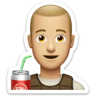 White guy with brown buzz cut drinking soda sticker