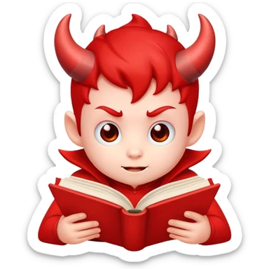 Cute kawaii red devil reading a book sticker