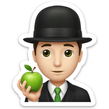 homme en costume chapeu melon aven avec une pomme verte qui cache son visage  sticker