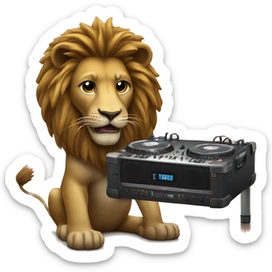 Lion playing music with the DJ headphones and the DJ  table  sticker