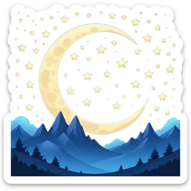 calm night sky, glowing stars and moon, circle avatar sticker