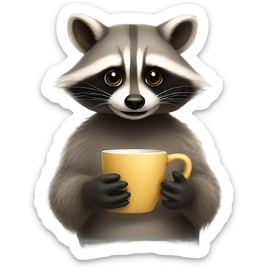 Raccoon holding a cup of coffee sticker