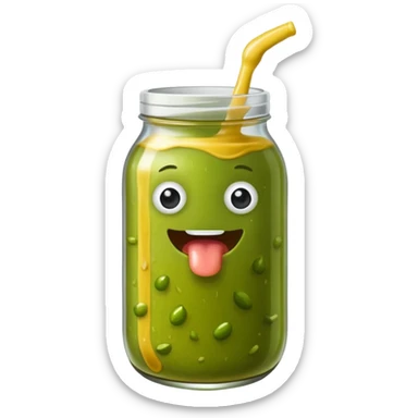 A pickle drinking mustard sticker