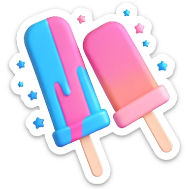 3D iOS style popsicle with blue and pink colors, star decorations, and a melting effect sticker