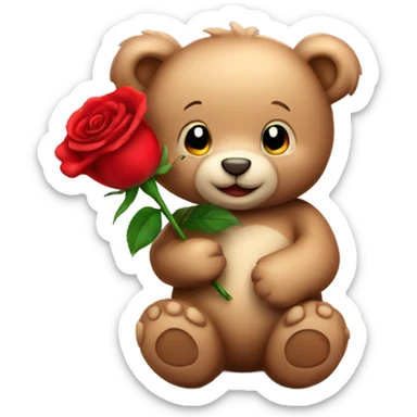 Happy cute Teddy bear holding a red rose sticker