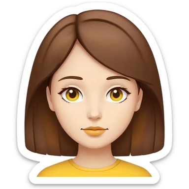 ultra minimal belle face, tiny icon size, extremely simple line work, basic brown hair shape, yellow accent, no details sticker